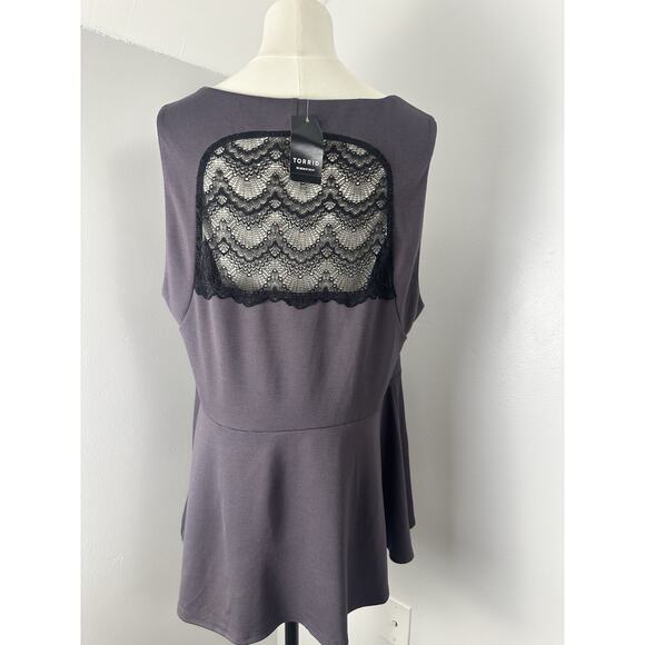 Torrid Plus Sweetheart Neckline Sleeveless Zipper/Lace Tunic Grey Sz 2 (18/20) - Picture 5 of 11